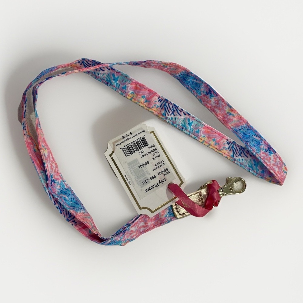 Lilly Pulitzer Vibrant Printed Lanyard Gold Hardware Accents Multi Splashdance